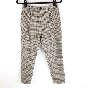 The Korner Womens Pants High Waist Pleated Houndstooth Ankle Crop Heavy Beige 4